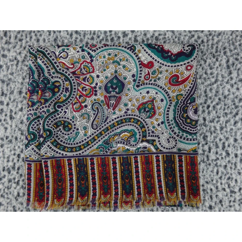 Amanda Smith Wool Scarf Womens OS Red Paisley Square Wrap Made in Japan‎ 31x31